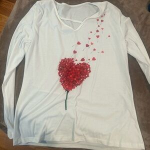 White Long Sleeve Top with Red Heart Design